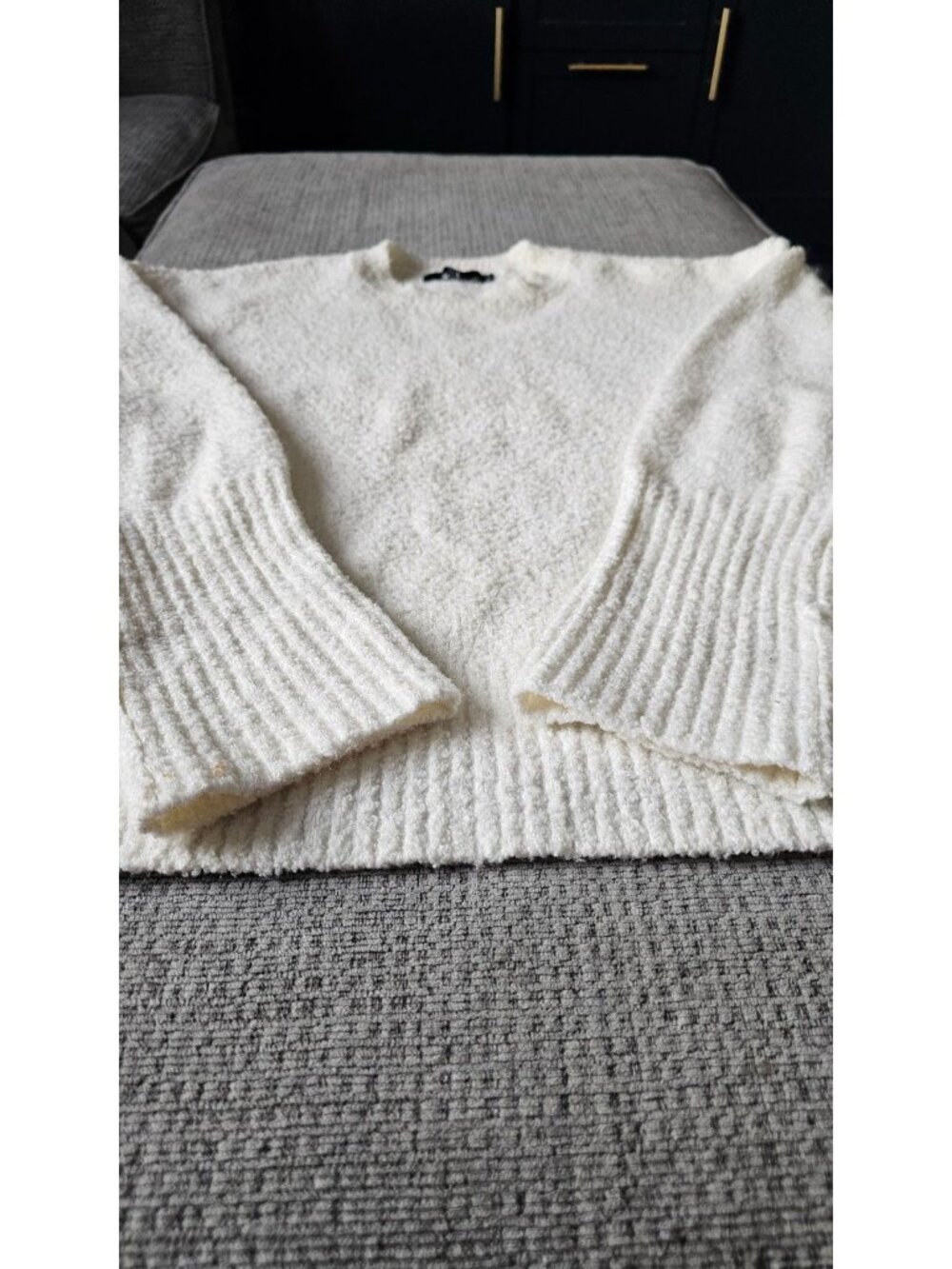 Lillusory Cozy Oversized Fuzzy Bouclé Popcorn Knit Sweater - Cream / Size Small